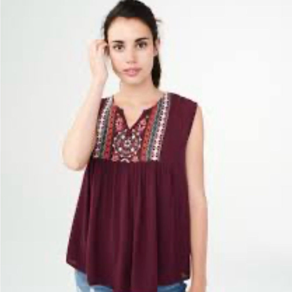 Aeropostale Burgundy Embroidered Blouse